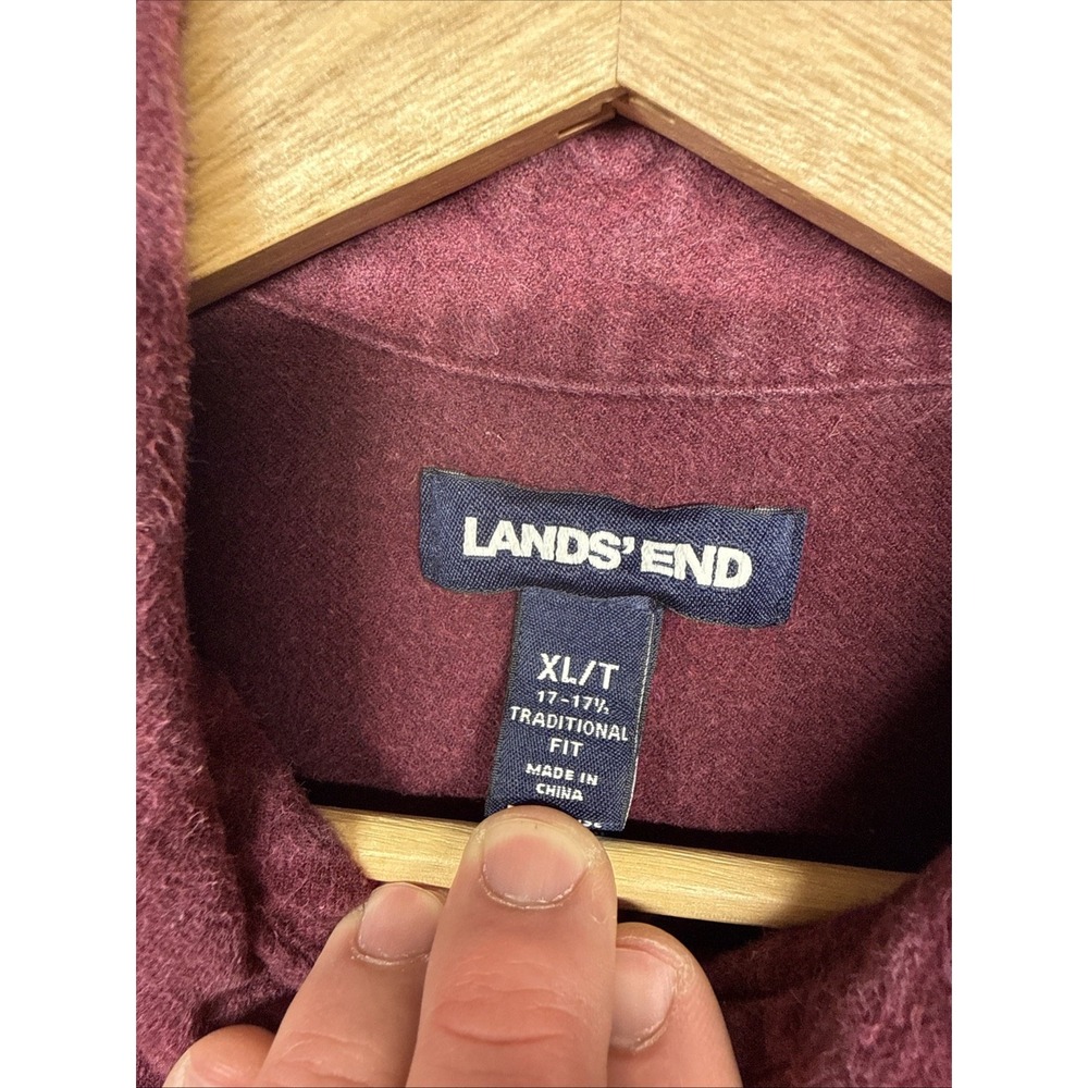 Lands End Chamois Shirt Men XXL Maroon Flannel Casual Outdoor Campcore Cabincore - Picture 9 of 16